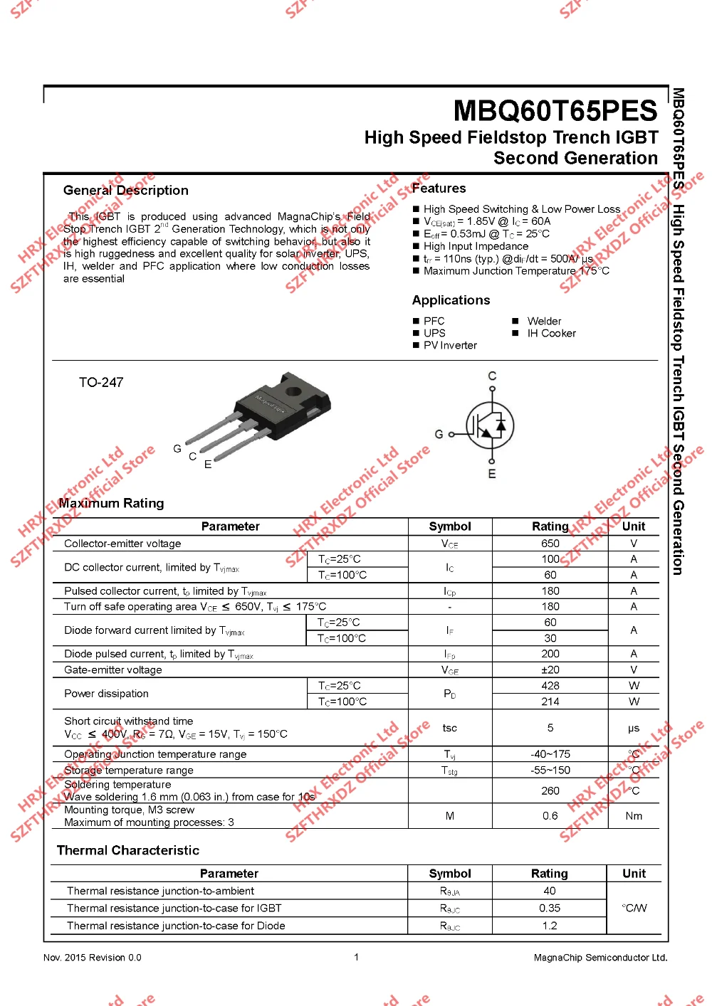 60T65PES-247 MBQ60T65PES TO247 MBQ60T65PESTH 60A 650V IGBT 30 шт./трубки