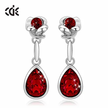 

CDE Drop Earrings Rose Flower Water Drop Crystals from Swarovski Earrings for Women Party Hot Selling Ear Jewelry Friends Gift