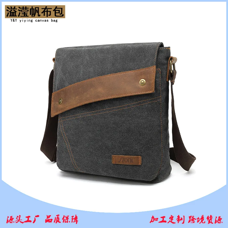 

Customizable-Retro Single-shoulder Canvas Bag Fashion Shoulder Bag Wear-Resistant Small Chest Bag Men Leather Briefcase