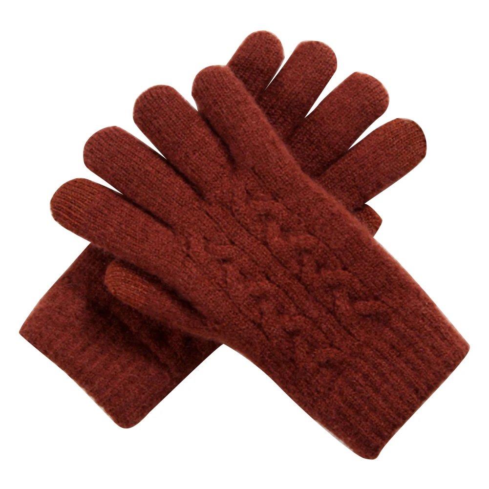 Женские перчатки на осень и зиму, теплые, мягкие, двойной толщины, эластичные, на запястье, искусственная шерсть, для сенсорного экрана, для взрослых, одноцветные, вязаные, на каждый день - Цвет: Dark Red