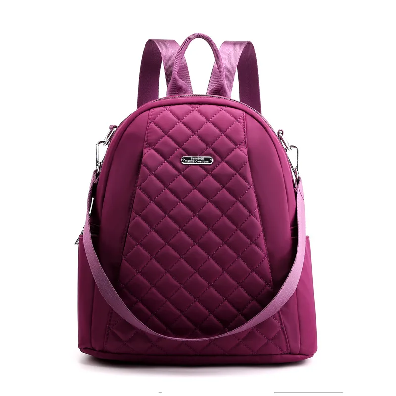 YS-1728 New Fashion Embroidered Line Ladies Backpack Casual Nylon Bags Lightweight Women's Backpack - Цвет: Dark Purple