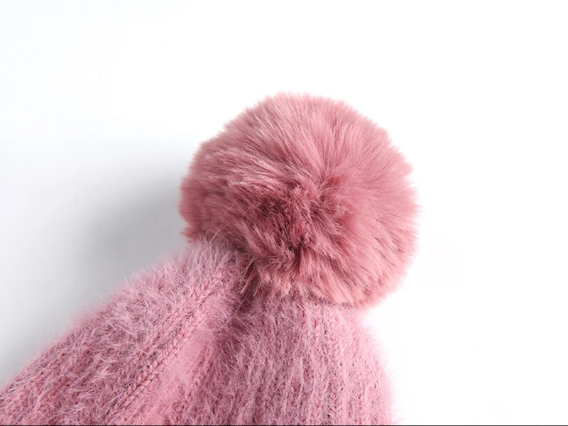 Solid Women Earflap Cap Gloves Set Classic Polyester Beanies Hat for Sweet Girls Super Soft with Big PomPom Lady Winter Warm Hat