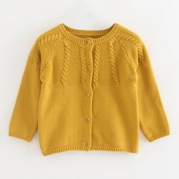 

Girls Round Neck Linen Flower Color Sweater Cardigan Shawl All-match Cotton Children's Sweater Long-Sleeved Coat Padded