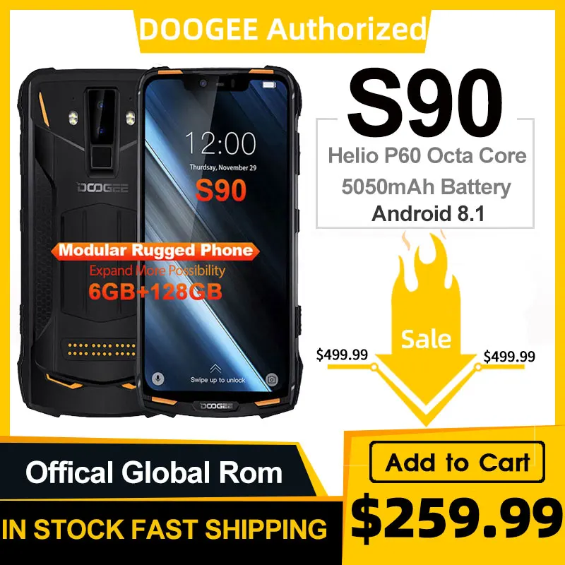 Модульный усиленный телефон DOOGEE S90 6 18-дюймовый дисплей 5050 мАч Helio P60 восемь ядер
