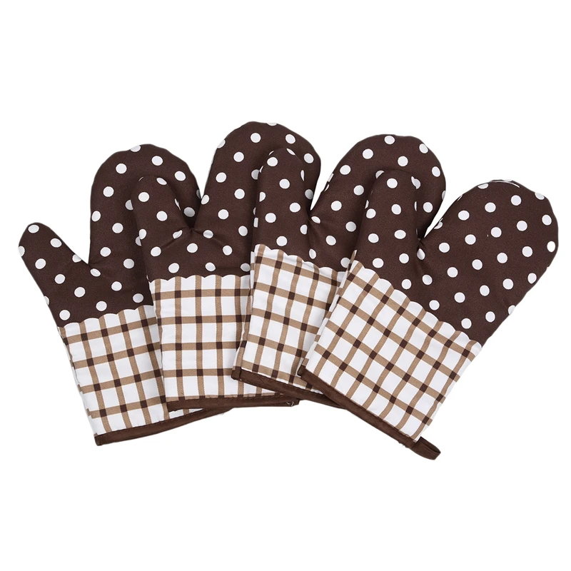 

2 Pairs Cotton Oven Mitts, Non-Slip Heat Resistant Microwave Gloves for Baking and Kitchen