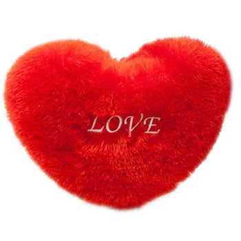 

2020 New Red Love Heart Shape Throw Pillow Letters Embroidered Long Fluffy Plush Soft Cushion Pad Home