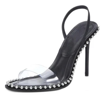 

kmeioo fashion transparent shoes woman back strap high heels hot sale ankle strap sandals dress shoes for women