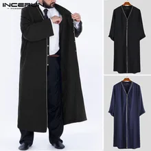 Модные мужские тренчи с длинными рукавами и пуговицами, уличная одежда для мужчин, мусульманская одежда, длинная верхняя одежда, ветровка INCERUN S-5XL