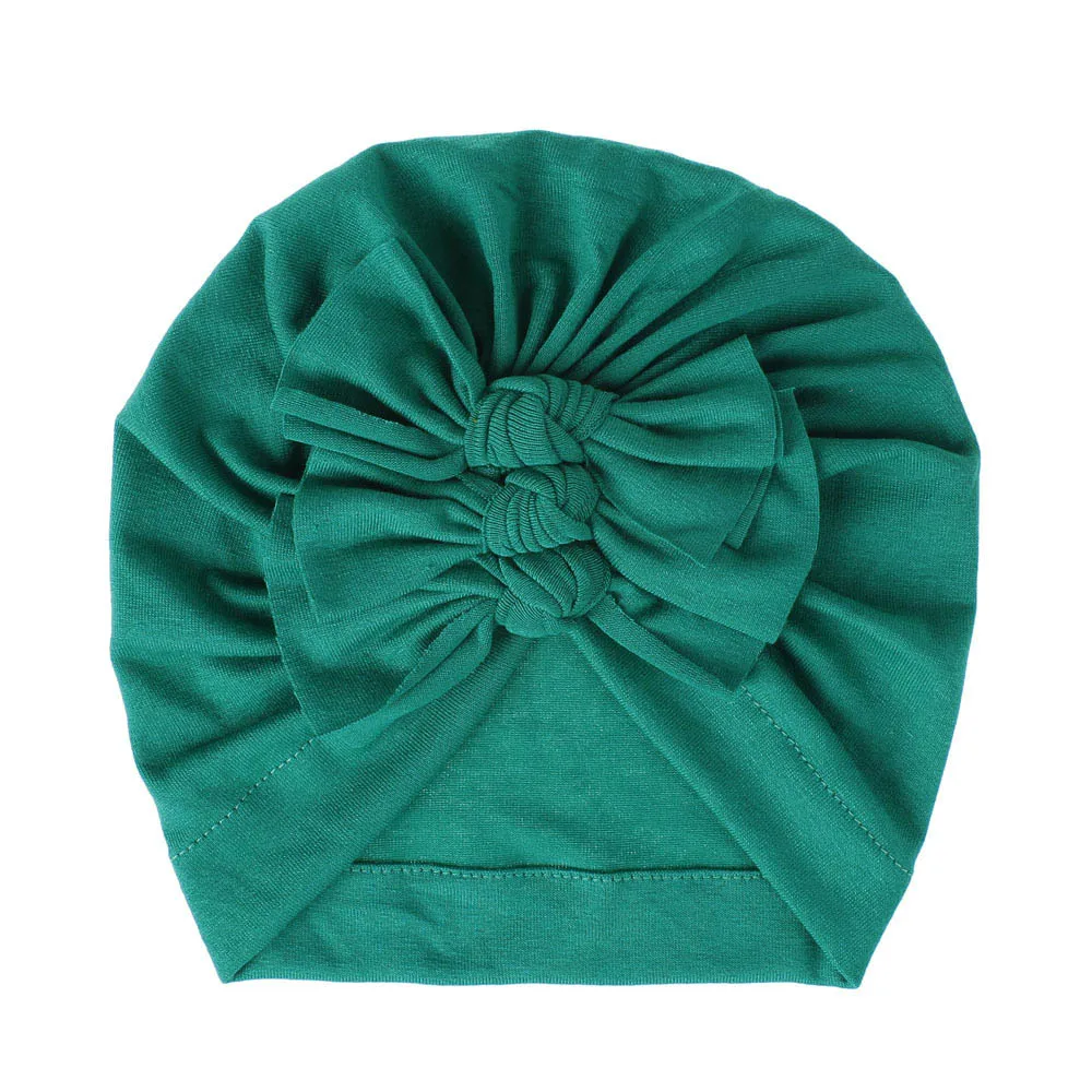 Dark Green Детские хлопковые Шапки для малышей, 3 шапочки с бантом шапка, аксессуары для фотографий, для новорожденных детей, детская шапка, аксессуары для мальчика, шапочка для маленьких девочек - Цвет: Dark Green