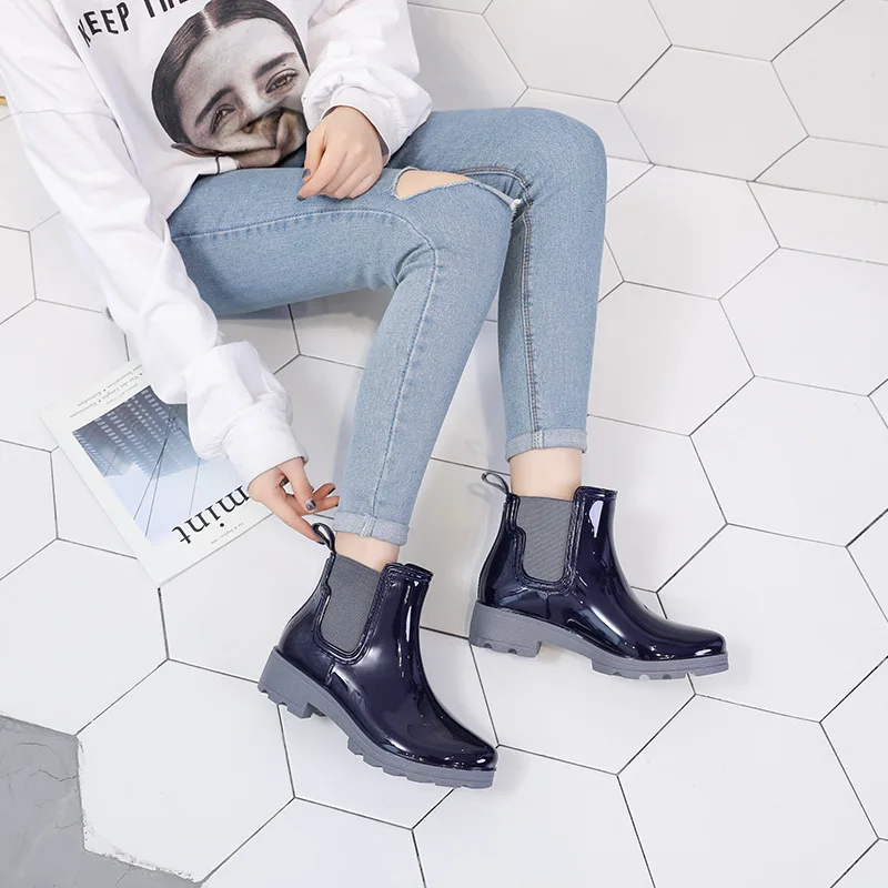 

SWYIVY Chelsea Boots Women Ankle Rain Boots 2019 Autumn Fashion Waterproof Non-slip Gum'd Boots Women Casual Shoes Rainboot