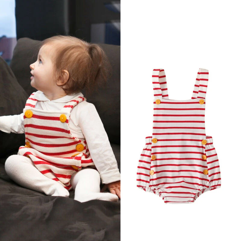 red and white striped romper baby