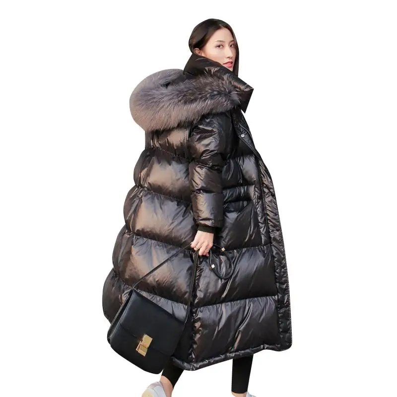 

2019 New Winter Women Casual Large Faux Fur Collar Hooded Wadded Loose Long Coat Female Cotton Padded Thick Jacket Parkas W02