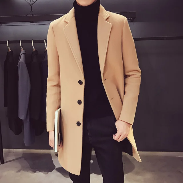 2021 Fashion Men Wool & Blends Mens Casual Business Trench Coat Mens Leisure Overcoat Male Punk Style Blends Dust Coats Jackets 1