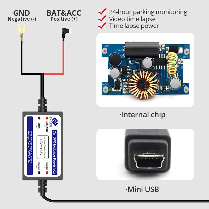 E-ACE трансформатор для автомобильных видеорегистраторов Напряжение от 12 В до 5 В пост 0.5A-2A мини возможных трансформаторы длинные 3,5 метров для видео Регистраторы Buck линии