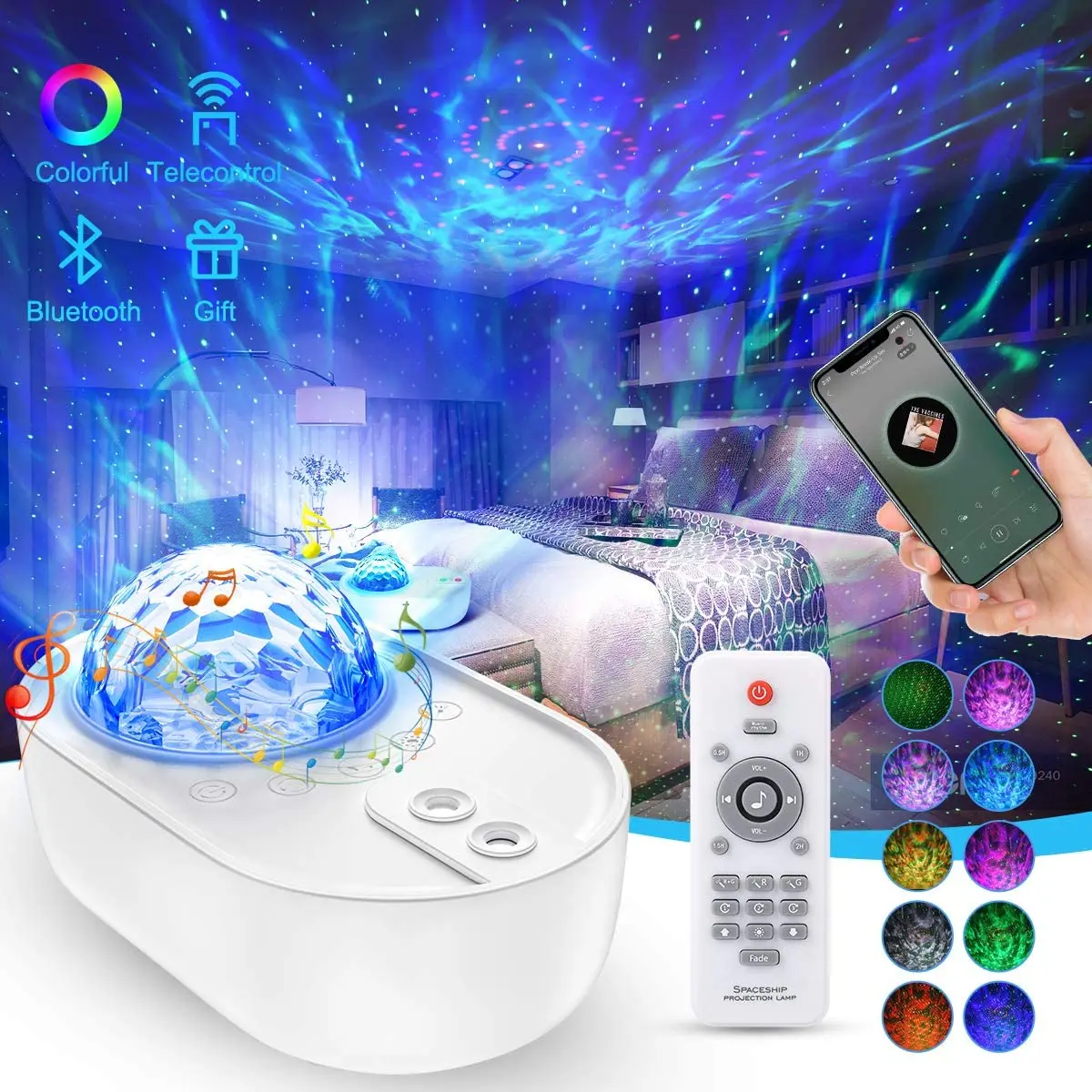 FUNNING-Projecteur Ciel Etoile Projecteur Galaxie Lampe Projecteur LED  Étoile avec Télécommande et Bluetooth Planetarium Etoile Ve