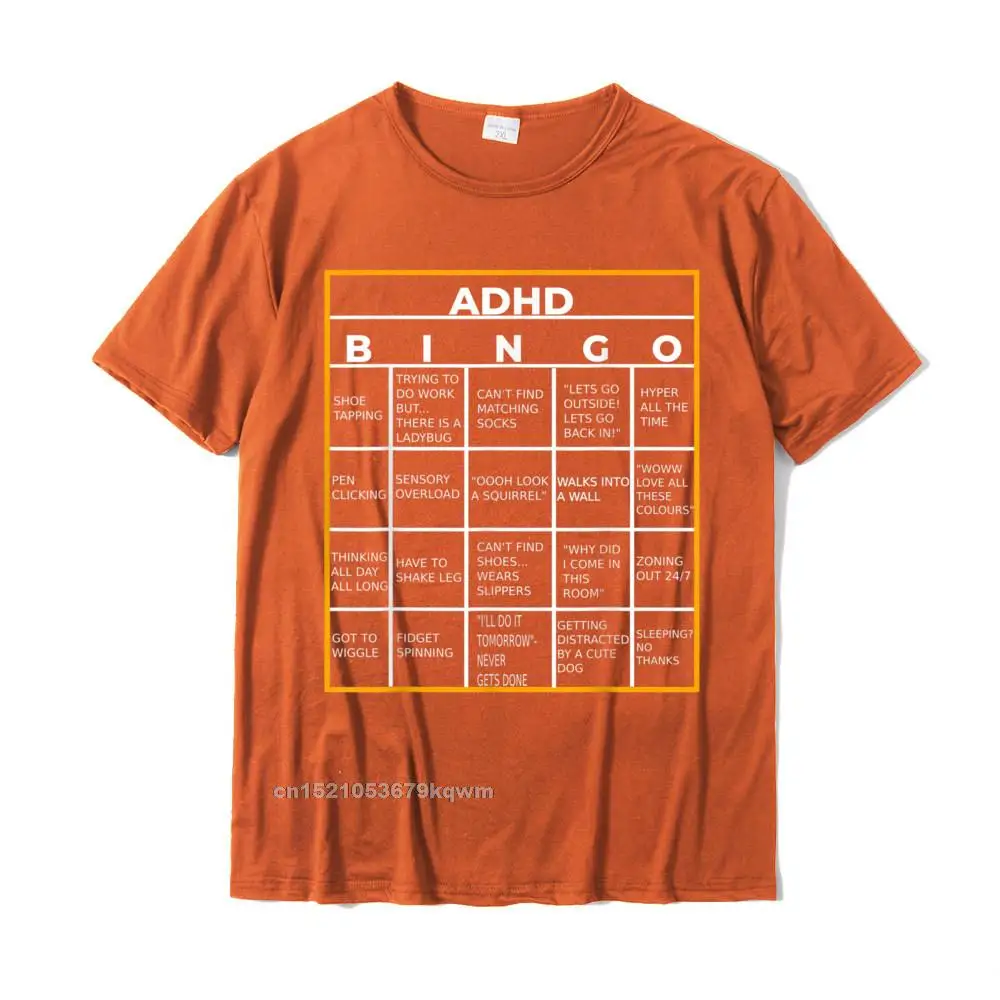 Casual Men High Quality Printed On Tops T Shirt Crew Neck Thanksgiving Day 100% Cotton T-shirts Design Short Sleeve Tee Shirt Autism Mental Health Awareness Day ADHD Bingo Funny Gift T-Shirt__4177 orange