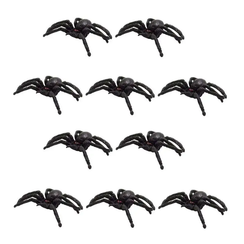 10Pcs Имитация паука шутки игрушки ПВХ искусственное насекомое модель животного игрушки трюк - Цвет: 10Pcs