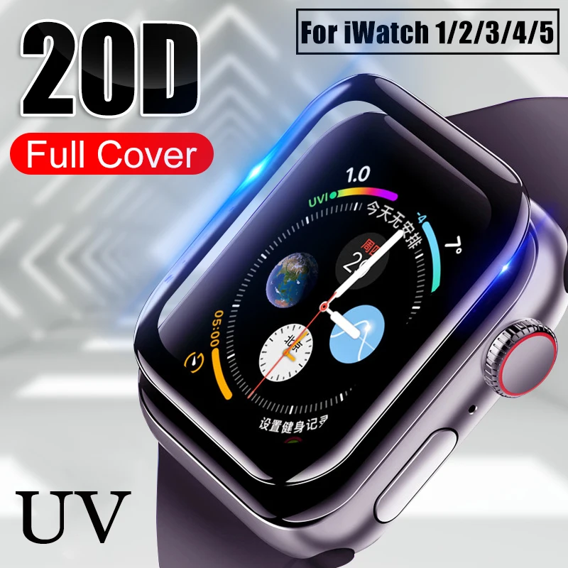 УФ жидкий клей закаленное стекло для Apple Watch Series 7 6 SE 5 4 3 Защитная пленка экрана 38 40