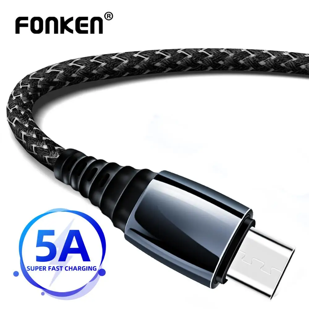 

FONKEN 5A Type C USB Cable for Phone Fast Charge USB C Cord 0.3m 1m Zinc alloy Nylon braided Universal Charger Type-C Data Cable