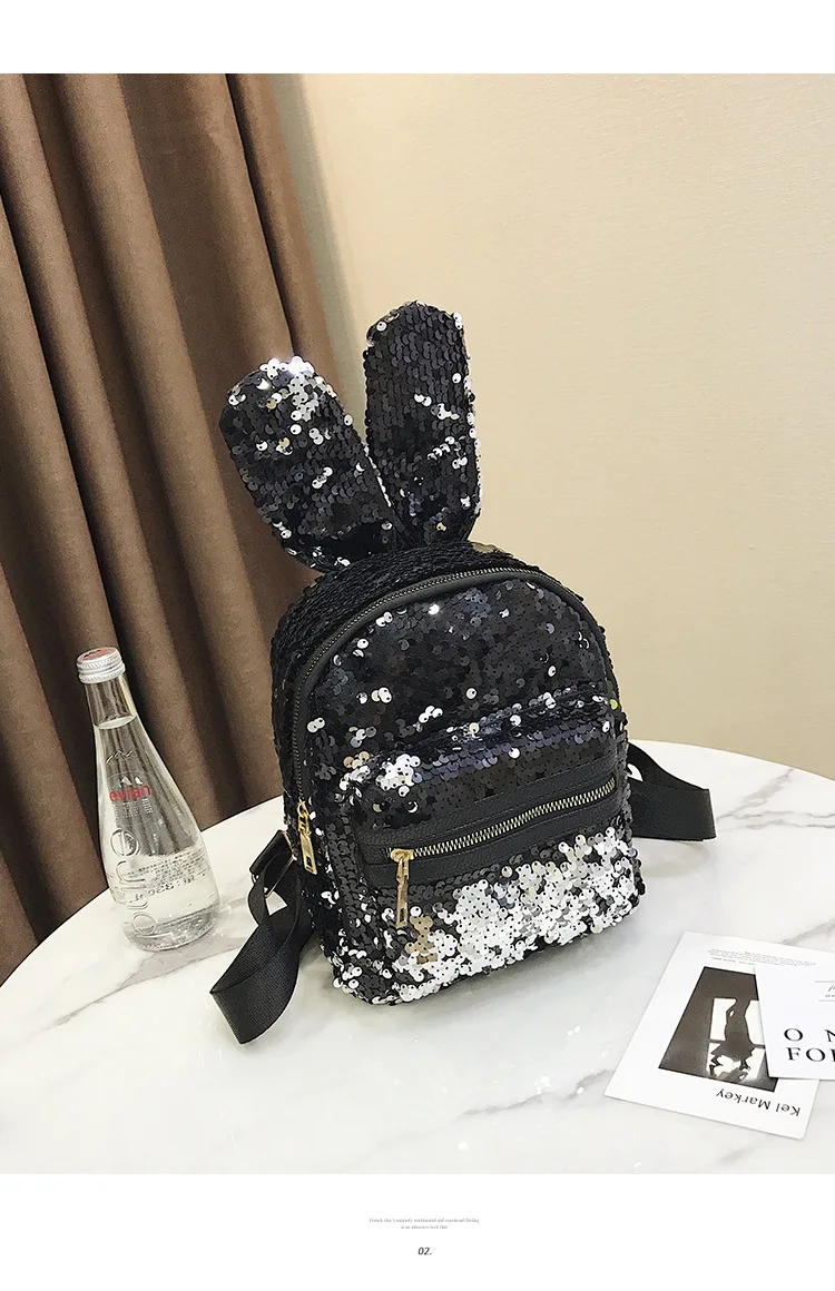 Backpack Student Sequins Rabbit Ears Bag Women Girls Backpacks Rucksack For Teenager Cartoon Cute Schoolbags Travel Backpack