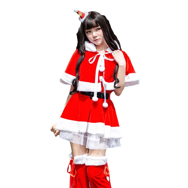 Christmas Velvet Red Dress Mrs Santa Claus Fancy Cloak Hoody Cape Set Women Holiday Cosplay Clothes Party Dress Xmas Outfit - Цвет: SD211