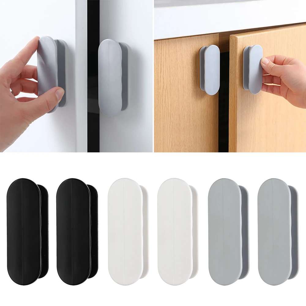 Multi-purpose Cupboard Knob Furniture Knobs Plastic Self-adhesive Door Handles Wardrobe Pulls Door Stick Hardware Safety 1Pair door handles cabinet handles