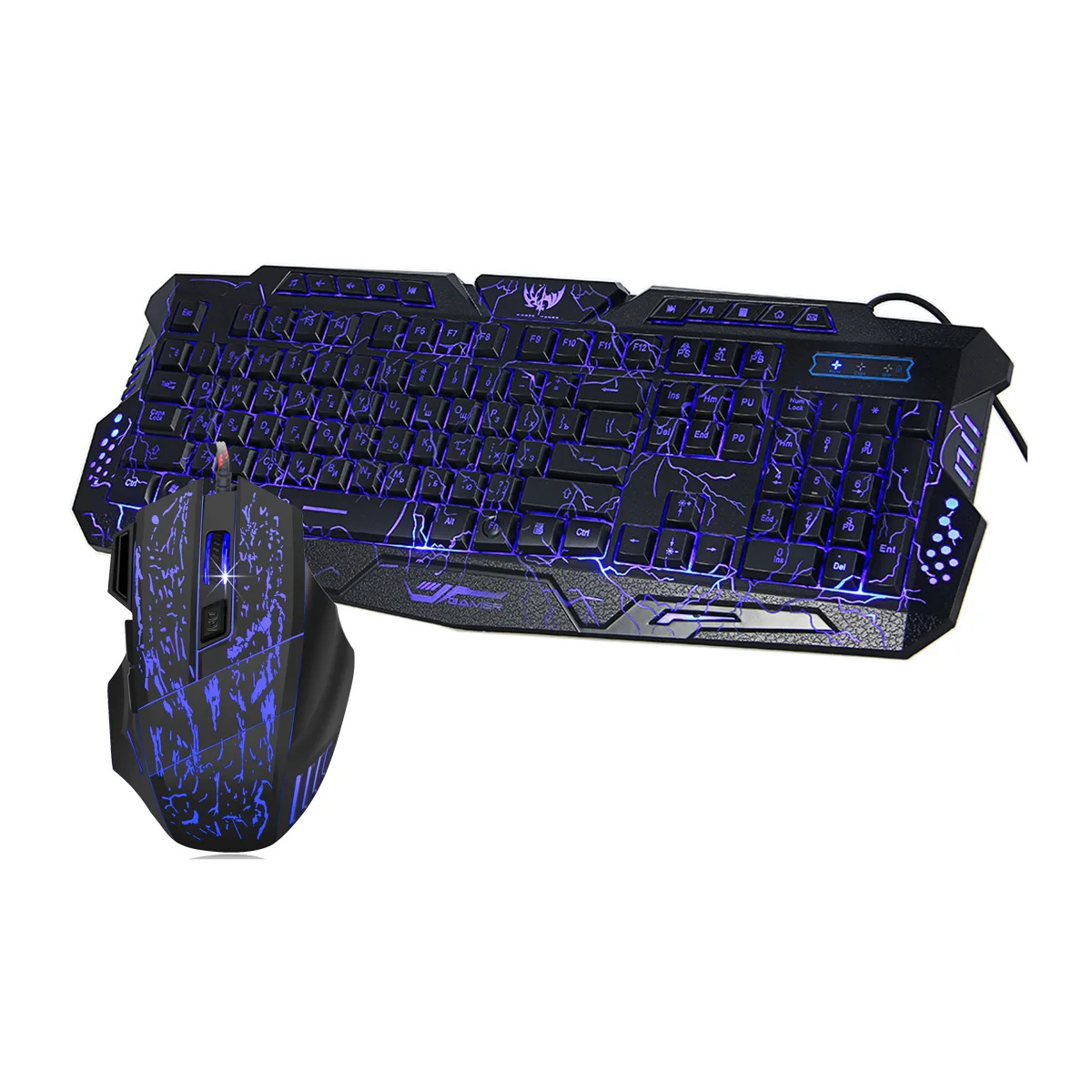 

New Style J60 English Crack Mouse Keyboard Suit Colorful Backlight Gaming Mouse Three-Color Backlit Keyboard Currently Available
