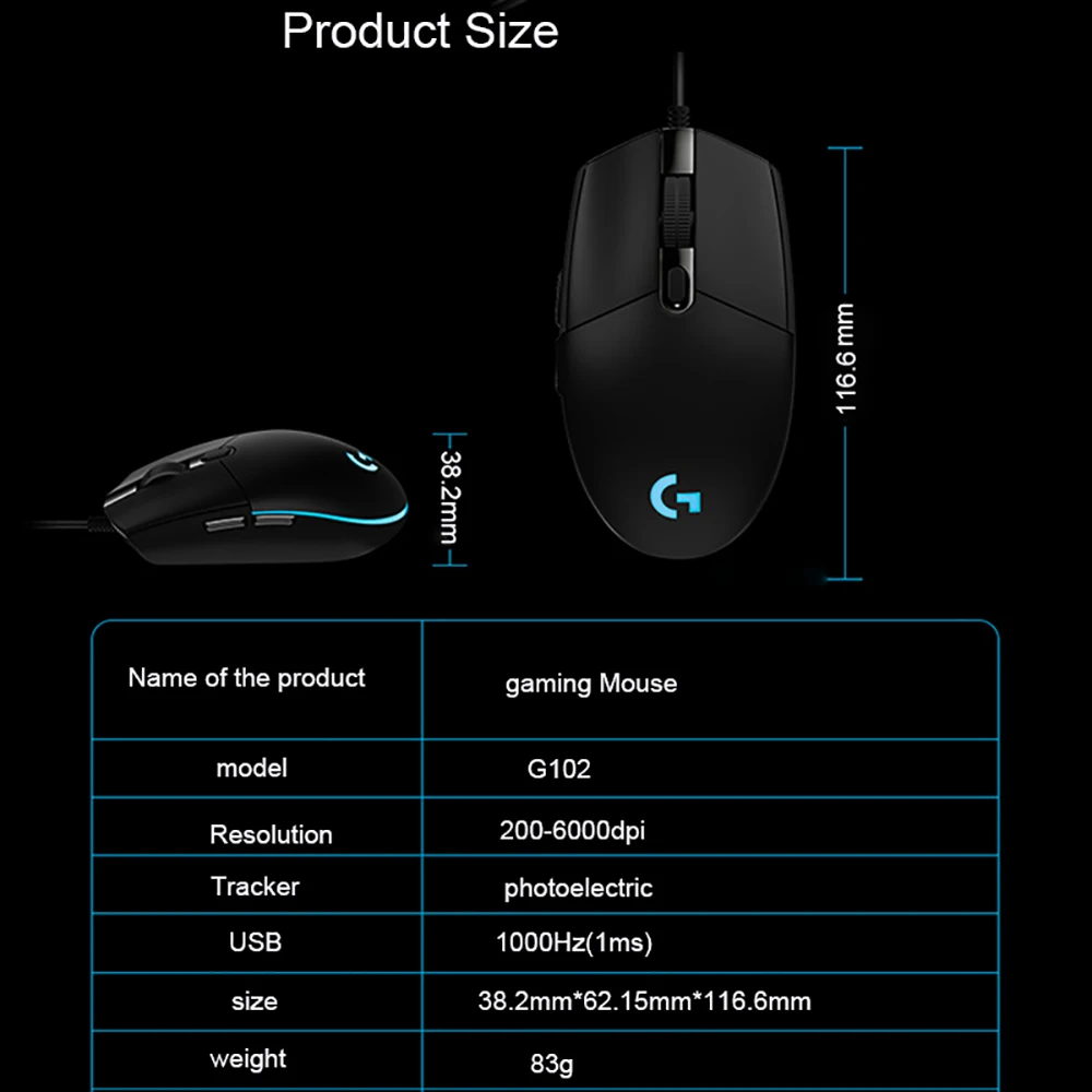 Оригинальная игровая мышь Logitech G102 IC PRODIGY/LIGHTSYNC оптическая 8000DPI 16 8 м цветной