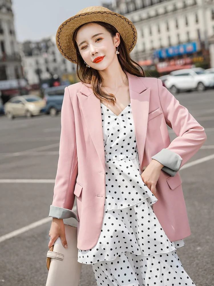 Large Size Korean Pink Ladies Blazer Loose Casual Simple Suit Jacket Bleizer Femenino Stylish Party Autumn Women Blazer MM60NXZ