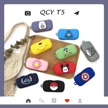 

Cartoon Case for QCY T5 T5S Wireless Bluetooth Headset Portable Silicone Protective Cover with Anti-lost Buckle for QCY- T5 T5S