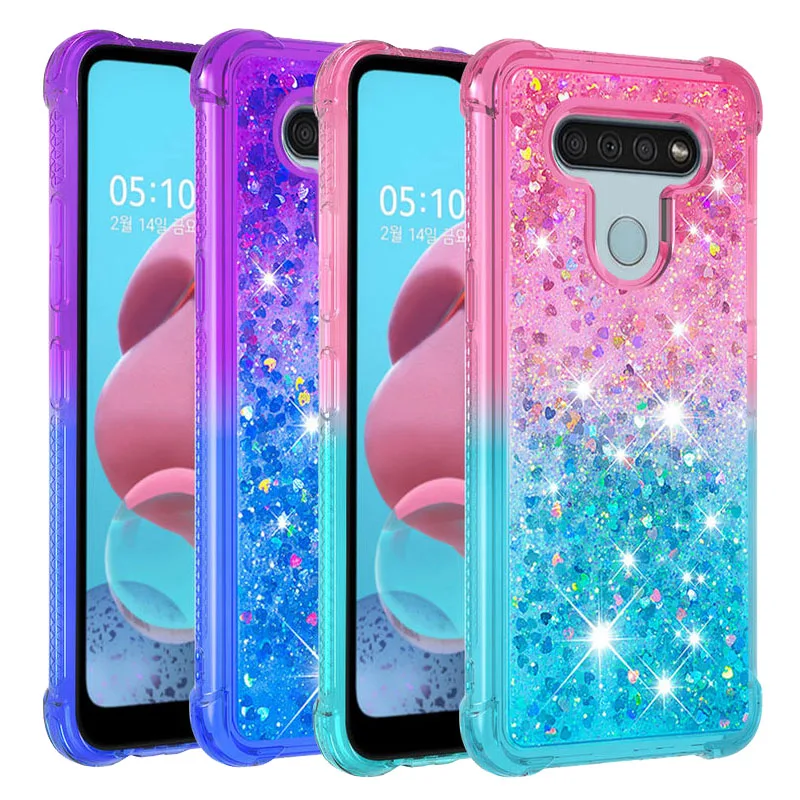 

Case For LG K51 fashion quicksand Gradient Glitter Airbag frame Silicone protection Anti-fall Back Cover For LG K51 Phone Case