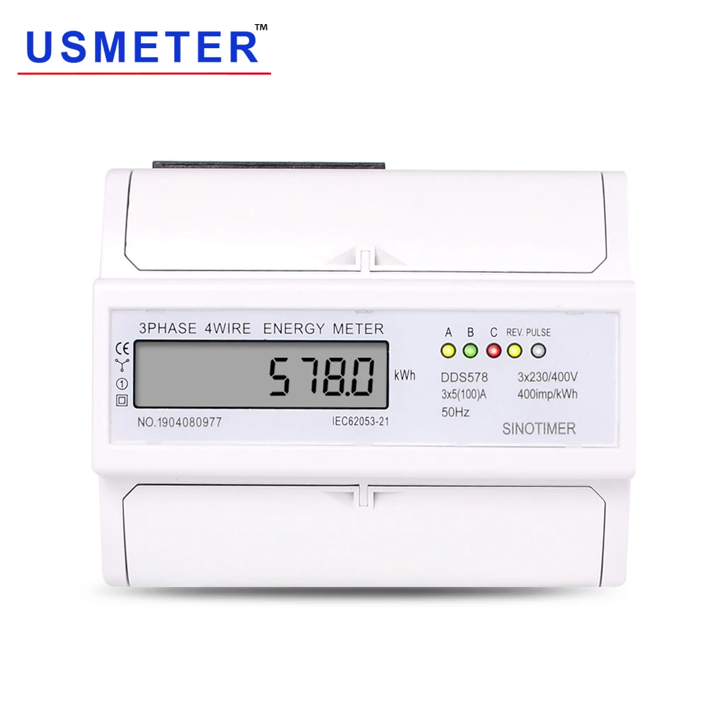 DDS578 New Model 3*5(100)A 50Hz 230V Energy Meter Three Phase 7P DIN Rail LCD Digital Electric Power Consumption Meter