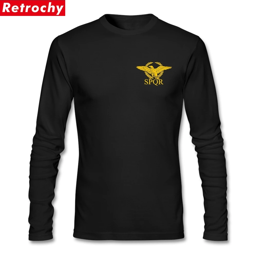 Футболки для фанатов фильма Римская империя SPQR Eagles Футболка Мужская футболки для мужчин с длинным рукавом органический хлопок вырез лодочкой - Цвет: Черный