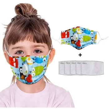 

Kids Face Mask Cartoon Print Washable And Reusable Valving Cotton Adjustable Mask 1pc With 5pcs Filters Facemask Mascarilla