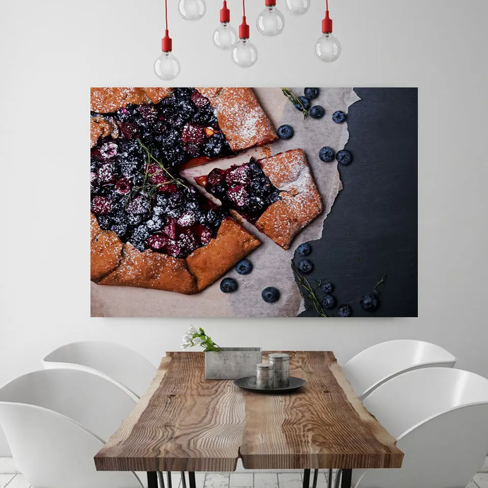 Еда кухонный плакат настенный отпечатанная на холсте картина Черничный пирог гранатовый яблочный живопись, декоративная картина современный декор для столовой