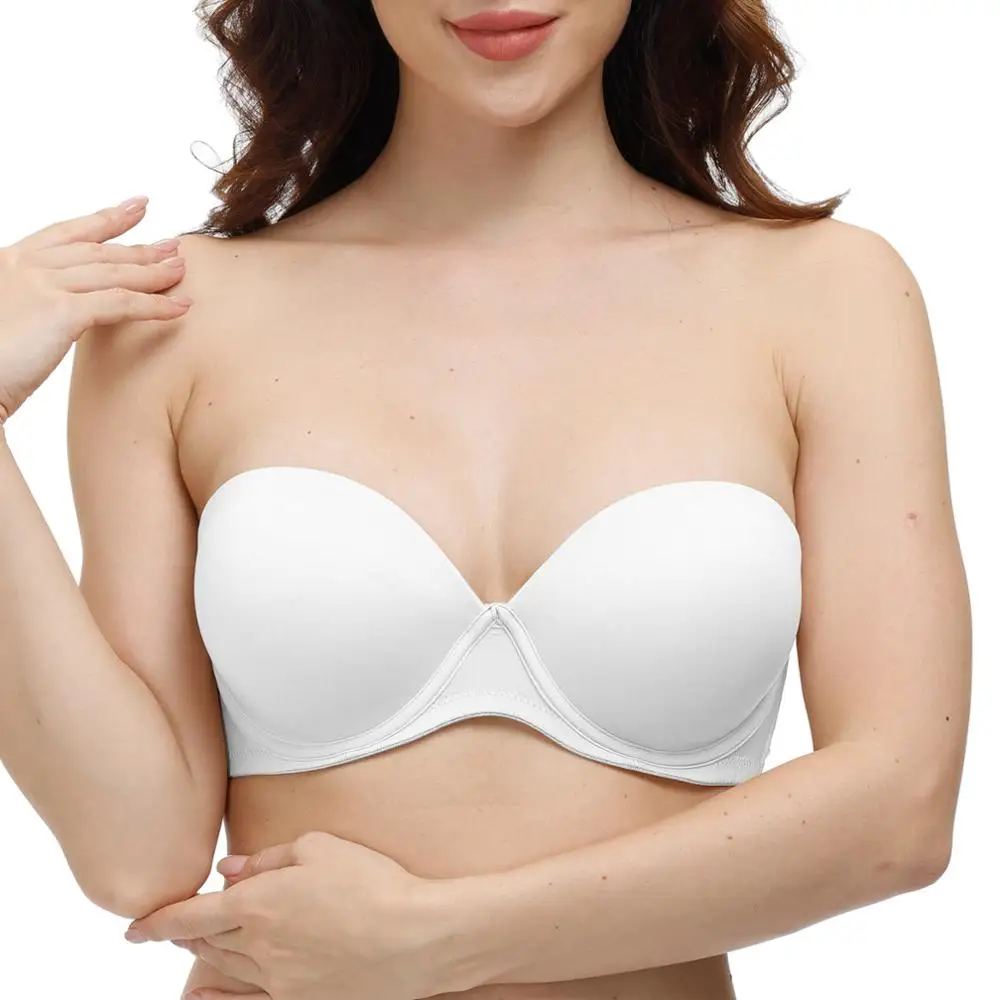 

White Push Up Bras Strapless Adjusted Convertible Straps Women Sexy Bra Underwire 30 32 34 36 38 40 42 44 A B C D DD E DDD F Cup