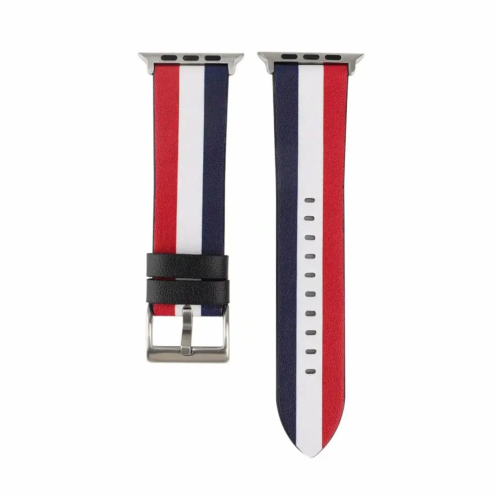 Navy Blue White Red Кожаный спортивный ремешок с национальным флагом для Apple iWatch 44/40/42/38 мм, сменный браслет на запястье для Apple Watch Series 5 4 3 2 - Цвет ремешка: Navy Blue White Red