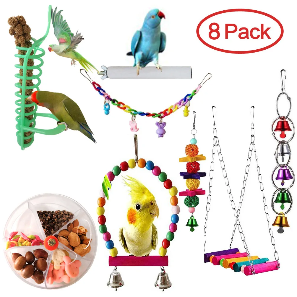 Parrot Chew Toys Bird Toy Swing Foraging Swing 8 Piece SetBird Toys AliExpress
