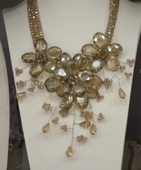 

2016 New Fashion Handmade Champange Crystal Flower Necklace Wrap Choker