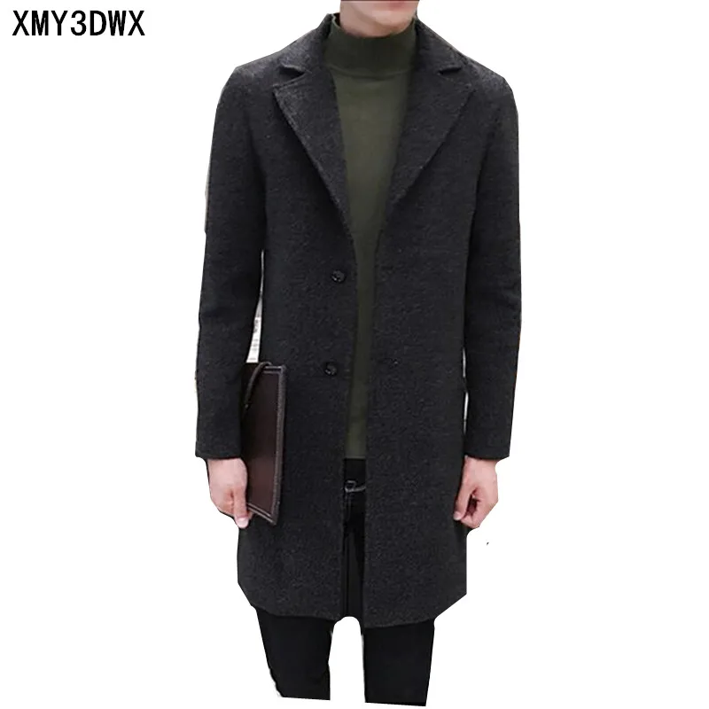 

2019 Autumn Men's Wool Trench Coat Man Long Trench Slim Fit Overcoat High Quality Male Coats Fashion Trench Outerwear