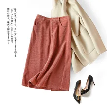 Вельветовая Женская юбка осень зима Вельветовая элегантная Корейская стильная модная длинная юбка с высокой талией Женская