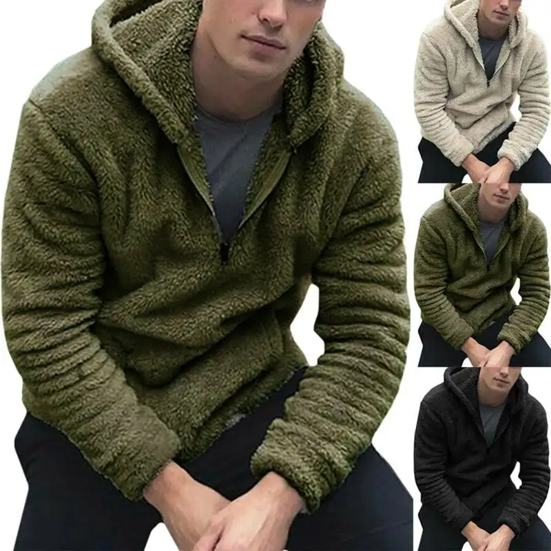 Men Fluffy Hoodie Jacket Pullover 