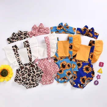 

Newborn Kids Baby Girls Clothes Floral Jumpsuit Casual Ruffle Bodysuit Tops Headbands 2pcs Summer Outfits Set 0-24M
