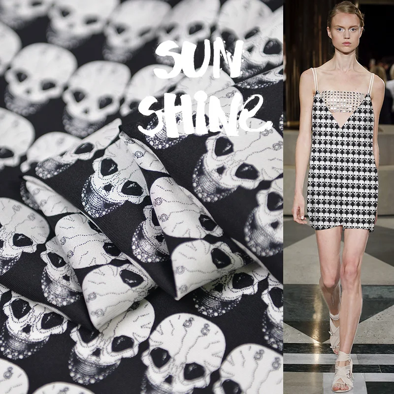19 Весна Лето Новинка 114 см ширина шелк ткань для женщин платье Череп цифровая печать ткань для Diy шитье Распродажа
