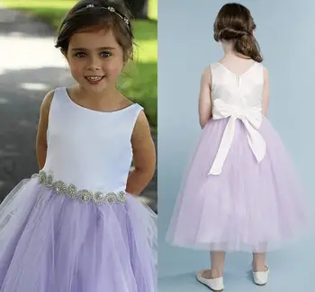 

Customized Baby Girl Dress A-Line Puffy Tulle Satin Top with Beaded Sash Flower Girl Dress Party Kids Clothes Size 2-16Years