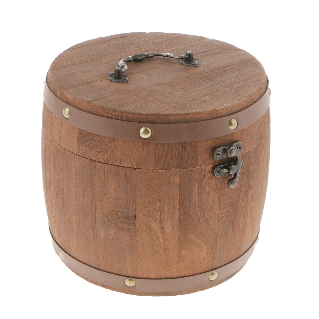 Wooden Barrel Tea Canister Airtight Sealed Tea Spice Bean Food Container Storage Box with Lock