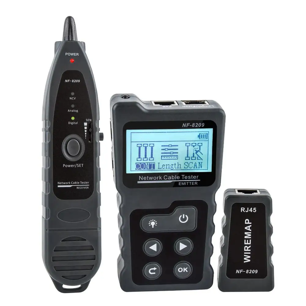 NOYAFA-pantalla LCD de NF-8209, Cable Lan de medida de longitud, comprobador de Cable POE Cat5 Cat6, herramienta de red de prueba, Cable de escaneo, probador de mapa de alambre