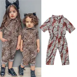 2-7Y Детский комбинезон для маленьких девочек, повседневный цельный комбинезон с леопардовым принтом и короткими рукавами, пляжный костюм
