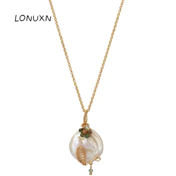 

high quality colorful Baroque Retro All-match Women Natural pearl necklace jewelry birthday present For girl 14K Gold-plated