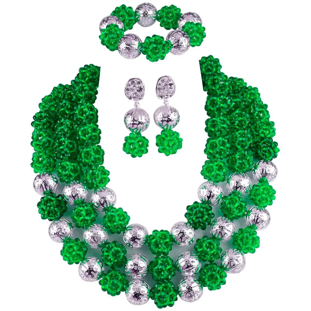 green Silver Majalia синий Африканский комплект ювелирных изделий нигерийские Бусы Свадебные комплекты ювелирных изделий 3qq-6 - Окраска металла: green Silver